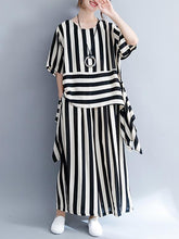 Loose Striped Asymmetric T-shirts+Pants Suit